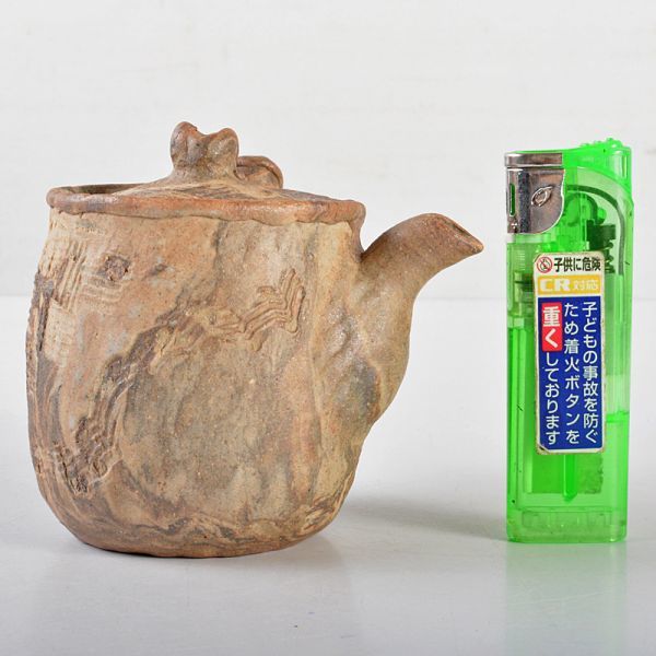 煎茶道具 萬古焼 古稀一光作 手捻 横手急須 茶壷 D R5507 陶芸 即納