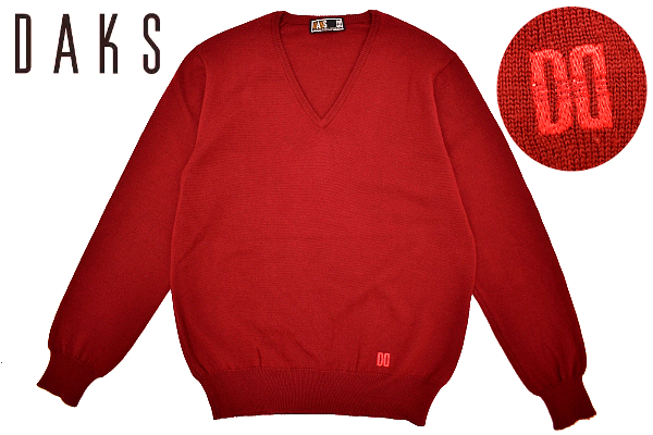 Y-5365* бесплатная доставка * прекрасный товар *DAKS ENGLAND Dux Англия * осень-зима Logo вышивка красный красный цвет V шея шерсть вязаный свитер M
