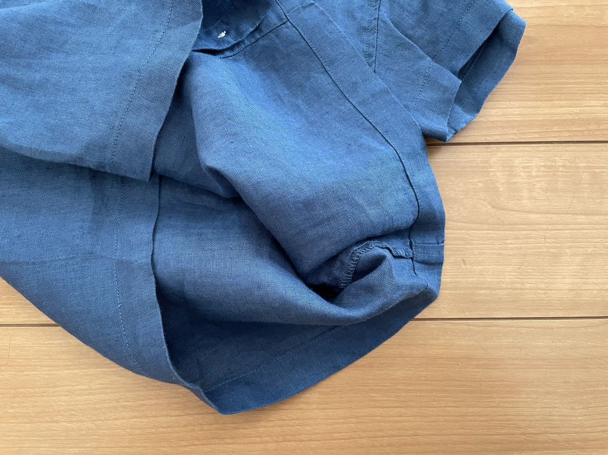 * not yet arrived for new goods! Muji Ryohin *linen100% short sleeves shirt tops 90* navy * postage 140 jpy *