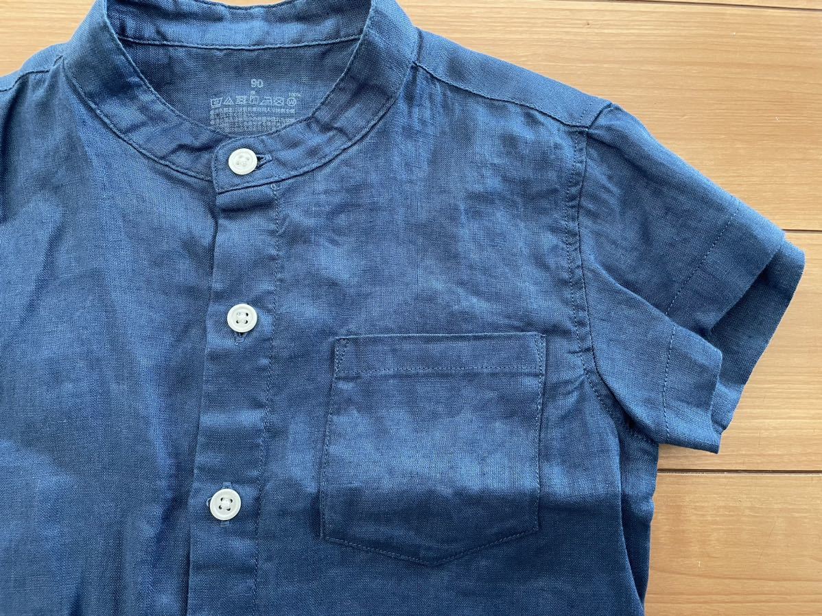 * not yet arrived for new goods! Muji Ryohin *linen100% short sleeves shirt tops 90* navy * postage 140 jpy *