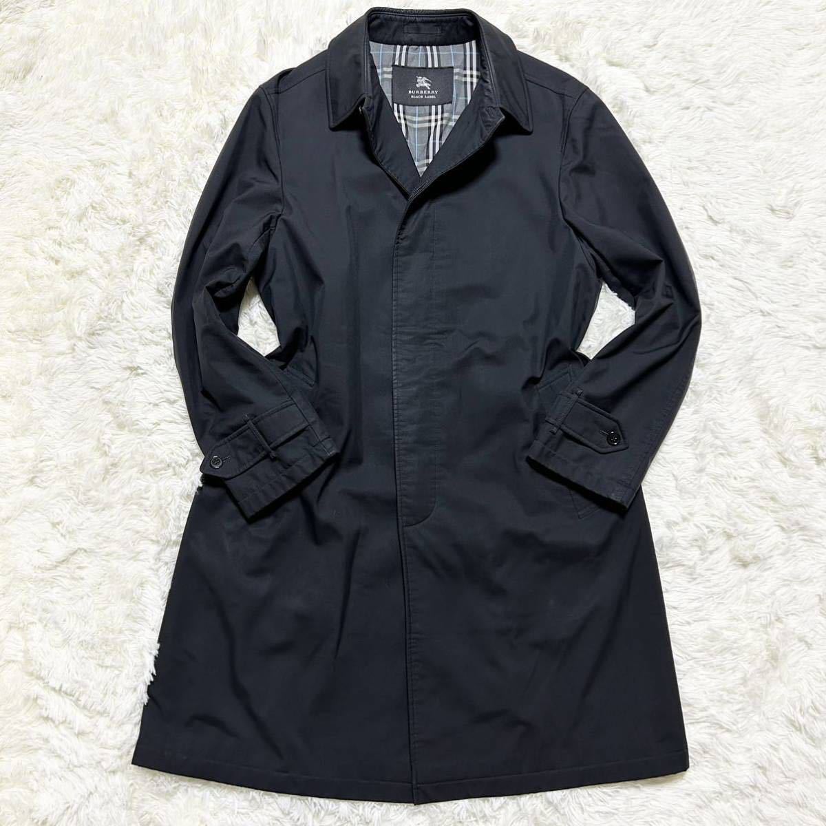【超希少LLサイズ 】BURBERRY BLACK LABEL バーバリーブラックレーベル ステンカラーコート ノバチェック 撥水 アウター メンズ 黒