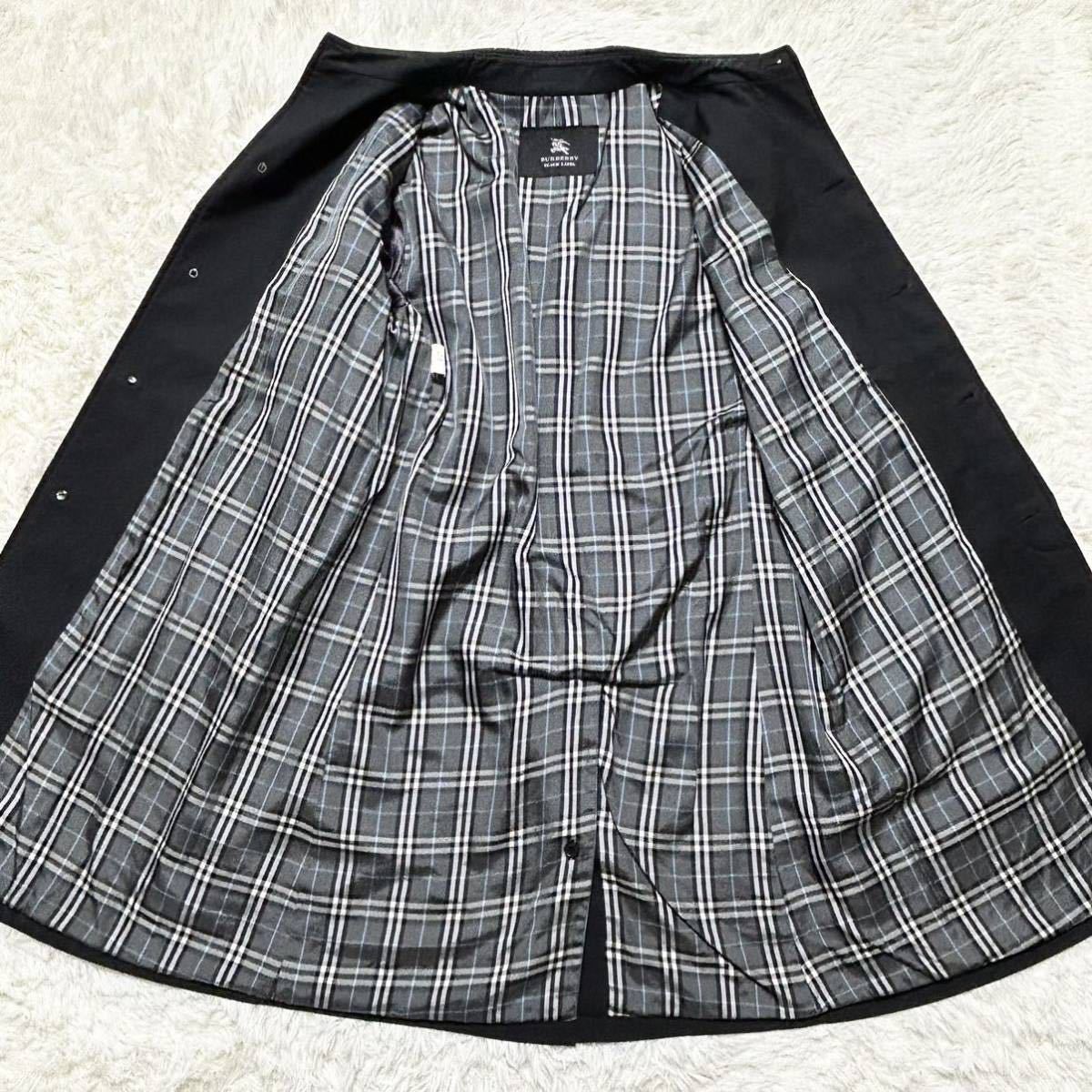 【超希少LLサイズ 】BURBERRY BLACK LABEL バーバリーブラックレーベル ステンカラーコート ノバチェック 撥水 アウター メンズ 黒