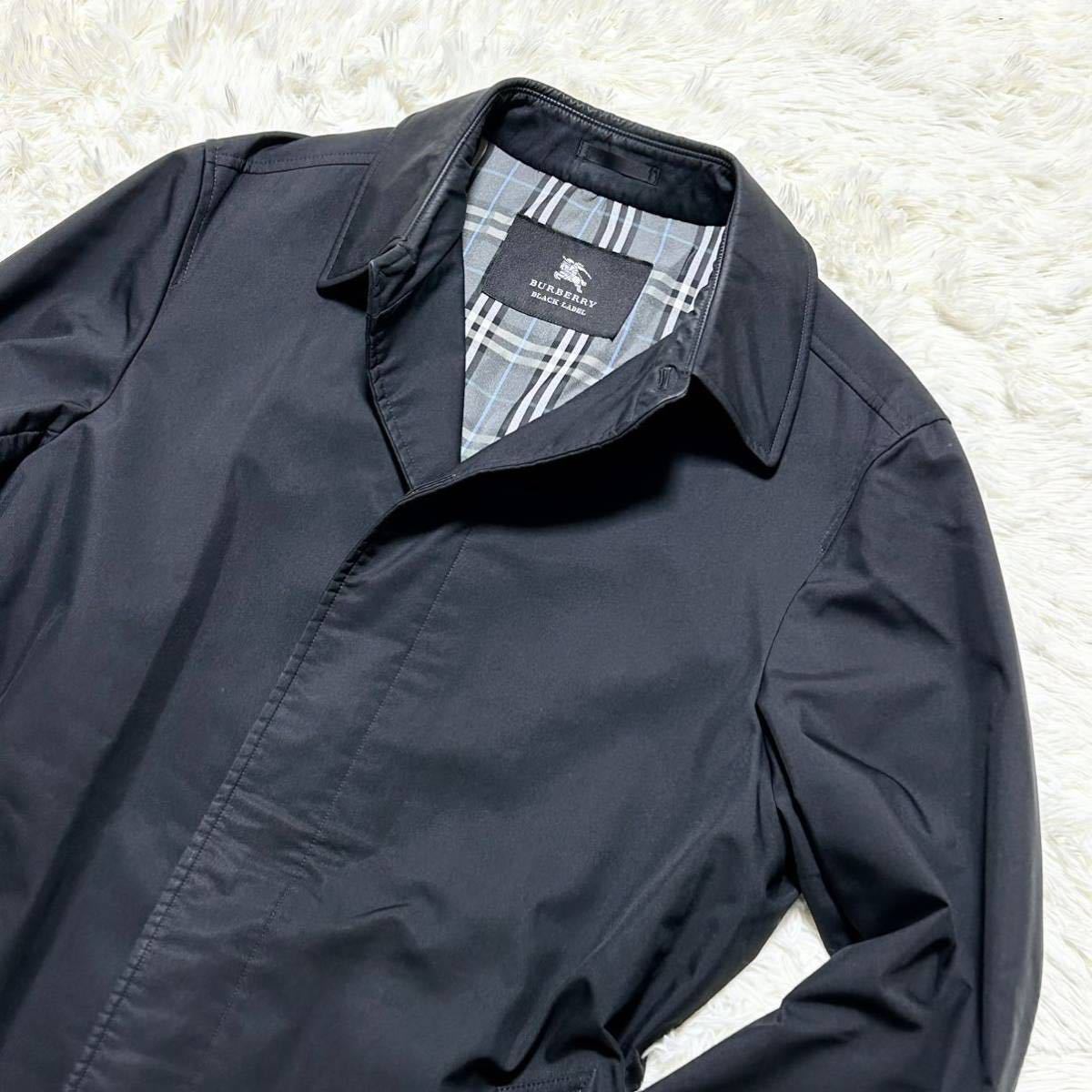 【超希少LLサイズ 】BURBERRY BLACK LABEL バーバリーブラックレーベル ステンカラーコート ノバチェック 撥水 アウター メンズ 黒