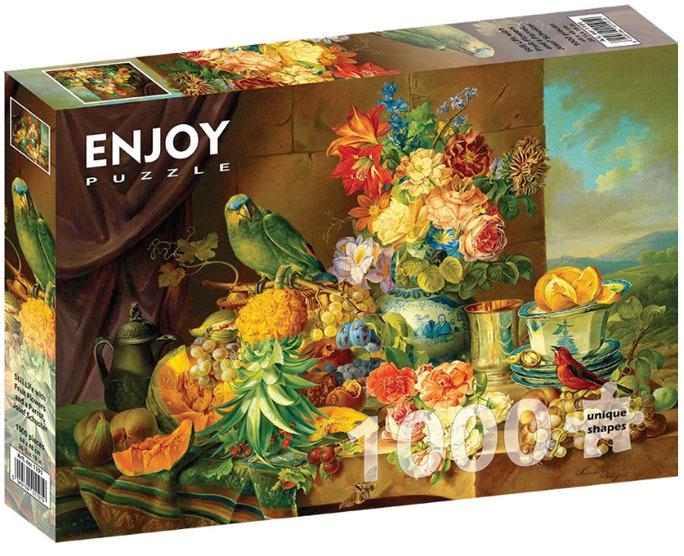 1191 1000ピース ジグソーパズル ルーマニア発売 JOSEF SCHUSTER-STILL LIFE WITH FRUIT FLOWERS AND A PARROT 果物の花とオウムのある静物_画像2