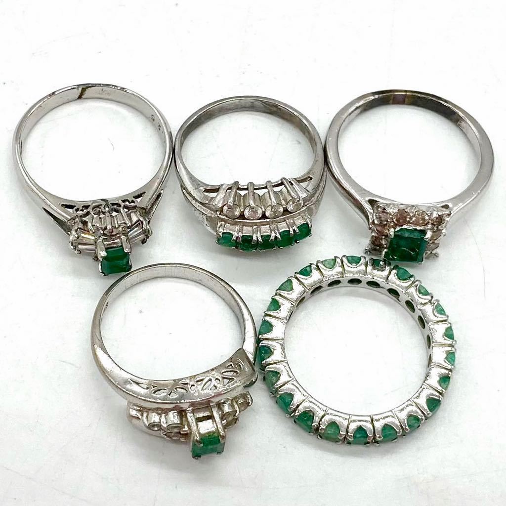■エメラルドリング5点おまとめ■重量約13.0g emerald ベリル beryl 指輪 ring ヴィンテージ ジュエリー jewelry accessory silver CE0 jの画像2