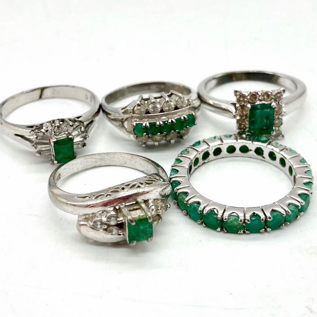 ■エメラルドリング5点おまとめ■重量約13.0g emerald ベリル beryl 指輪 ring ヴィンテージ ジュエリー jewelry accessory silver CE0 jの画像1
