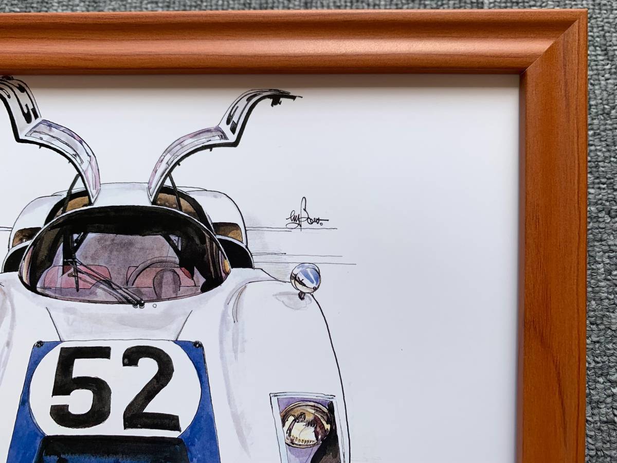 ■BOW。池田和弘『Porsche Carrera 6』B5サイズ 額入り 貴重イラスト 印刷物 ポスター風デザイン 額装品 アートフレーム 旧車_画像2