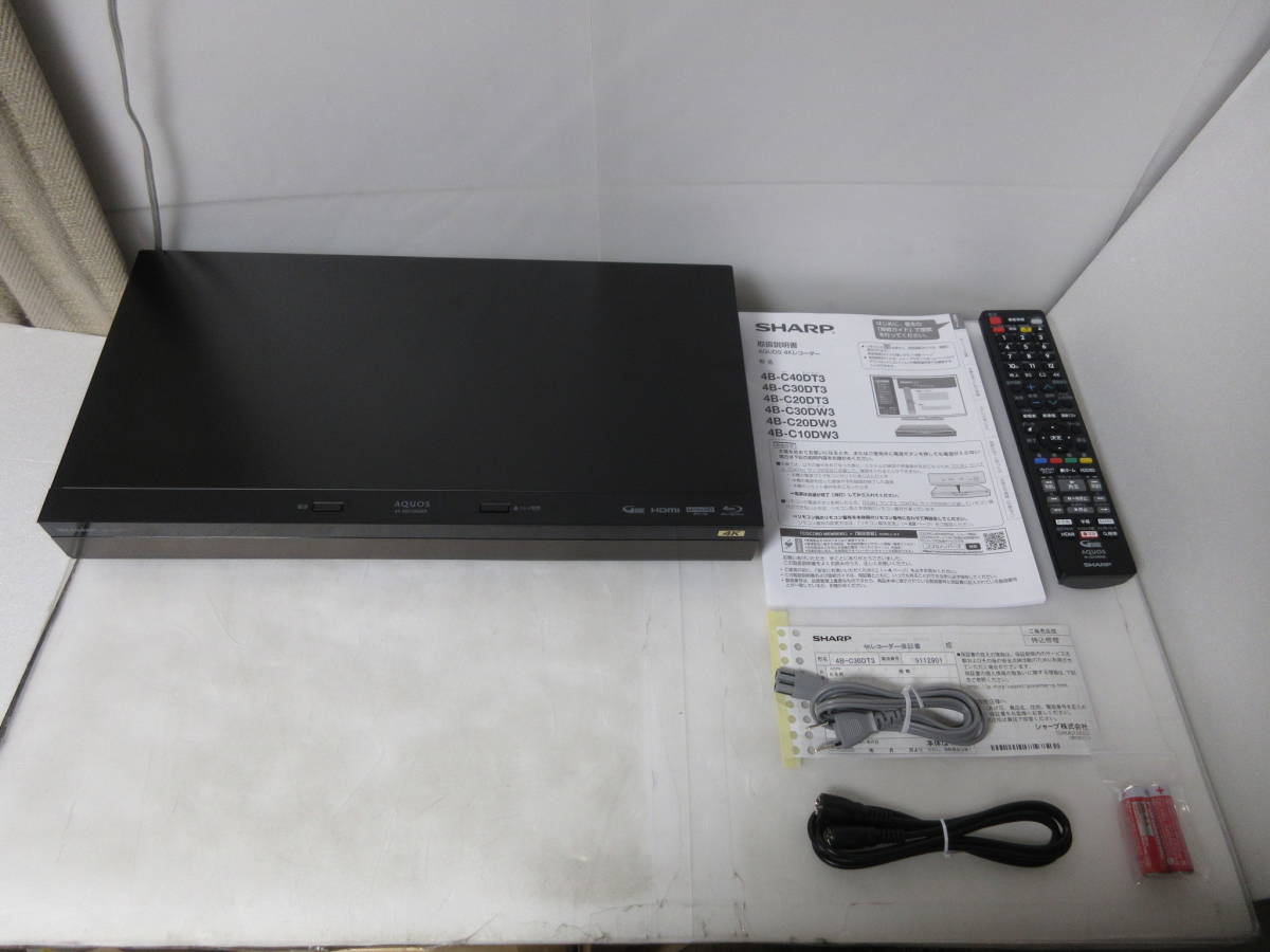 シャープ AQUOS 4Kレコーダー 4B-C30DT3 2021年製 展示品 4K放送2番組