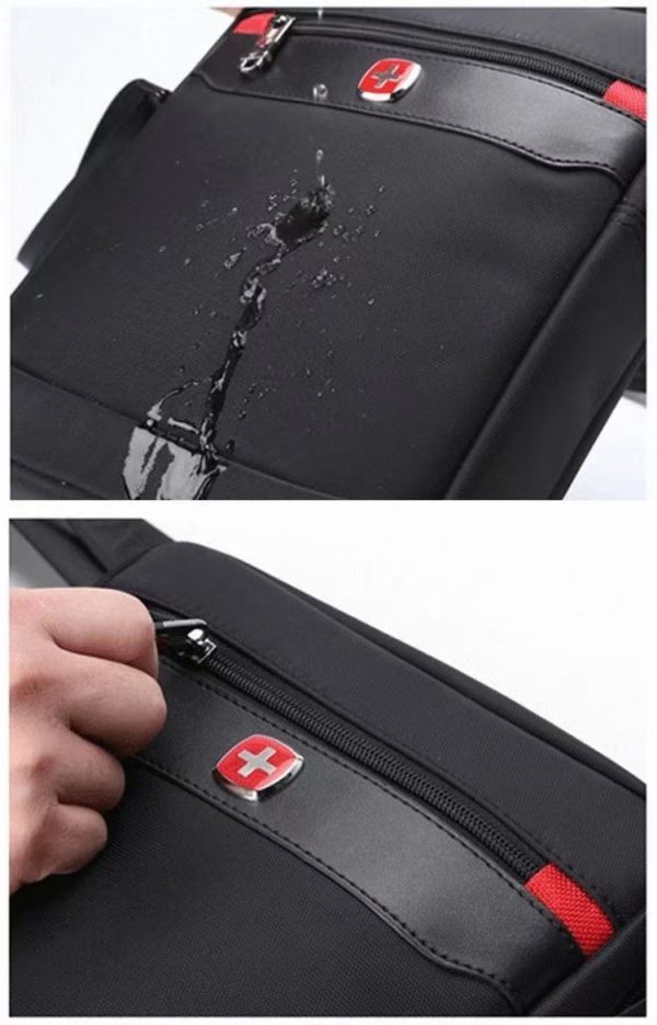 １円スタート◆SwissGear ショルダーバッグ 防水ナイロンカバン 縦型 ファッション メンズ 鞄 斜め掛け カバン 通勤 高品質 軽量 ブラック_画像9