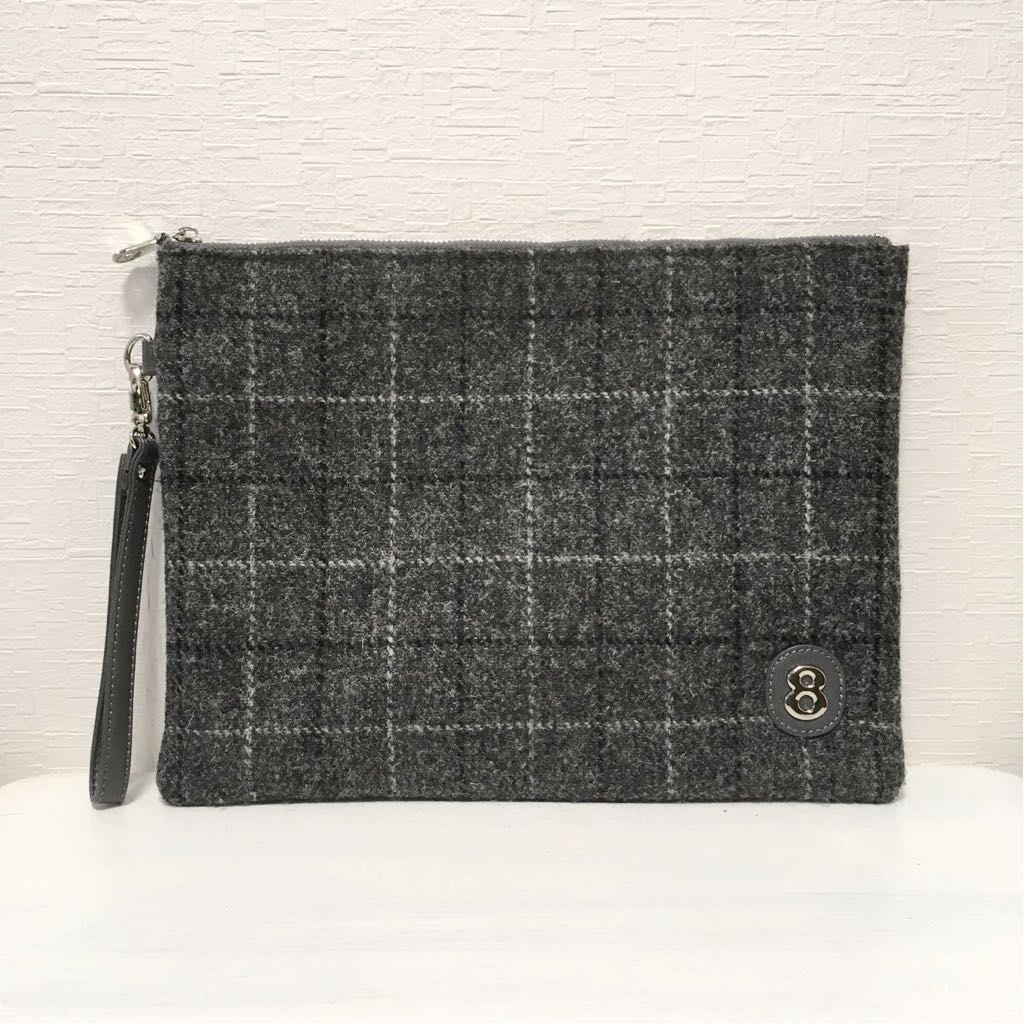 期間限定！最終価格！送料無料 美品★muta×Harris Tweed★8バッグ クラッチ ムータ ハリスツイード コラボ グレー チェック 男女兼用_画像1