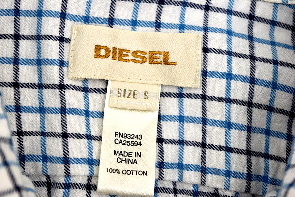 S3769★送料無料★DIESEL ディーゼル★マイクロステッチ付き正規品 チェック柄 ホワイト白色ベース ボタンダウン 長袖シャツ S_画像7