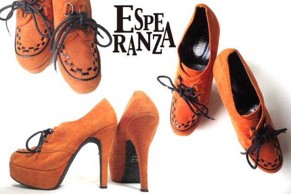 二点落札で送料無料 b188819167 ESPERANZA エスペランサ 日本未発売 オレンジ 24.0cm レディース パンプス 絶対一番安い スエード調 靴