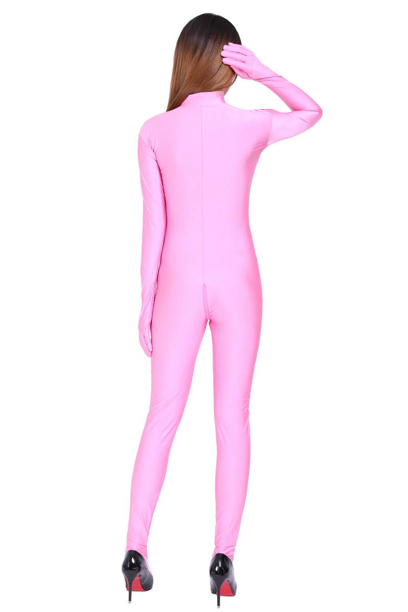 ツルツルニット　指先と足先まで覆った　キャットスーツ　ピンク色　男性着用可　（豊富な6サイズ）_画像3