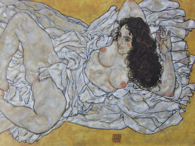 エゴン・シーレ、【横たわる女】、希少な画集画、状態良好、新品額装付 送料無料、人物画 絵画 裸婦_画像3