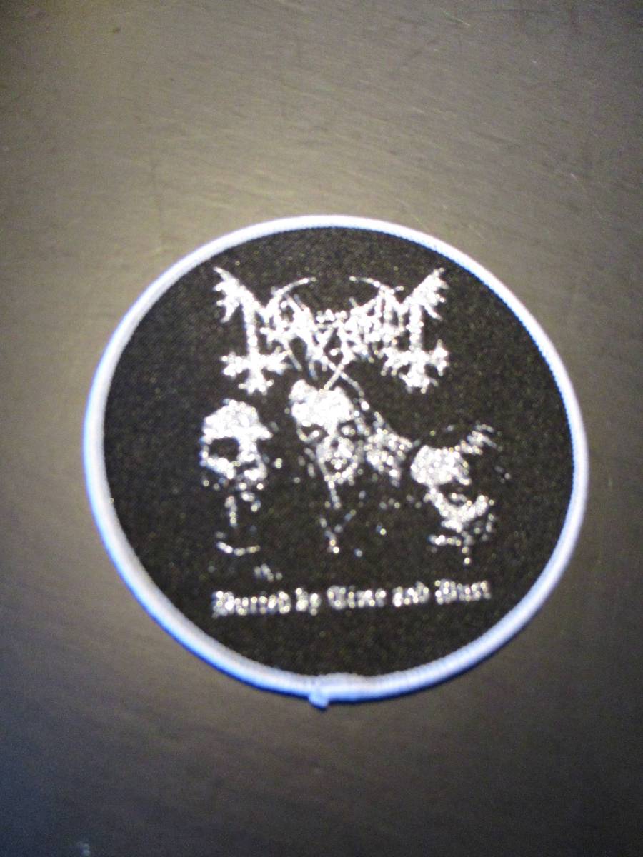 MAYHEM 丸形 刺繍パッチ ワッペン buried by time and dust 灰枠 メイヘム / morbid darkthrone marduk taake bathory vemon sarcofagoの画像1