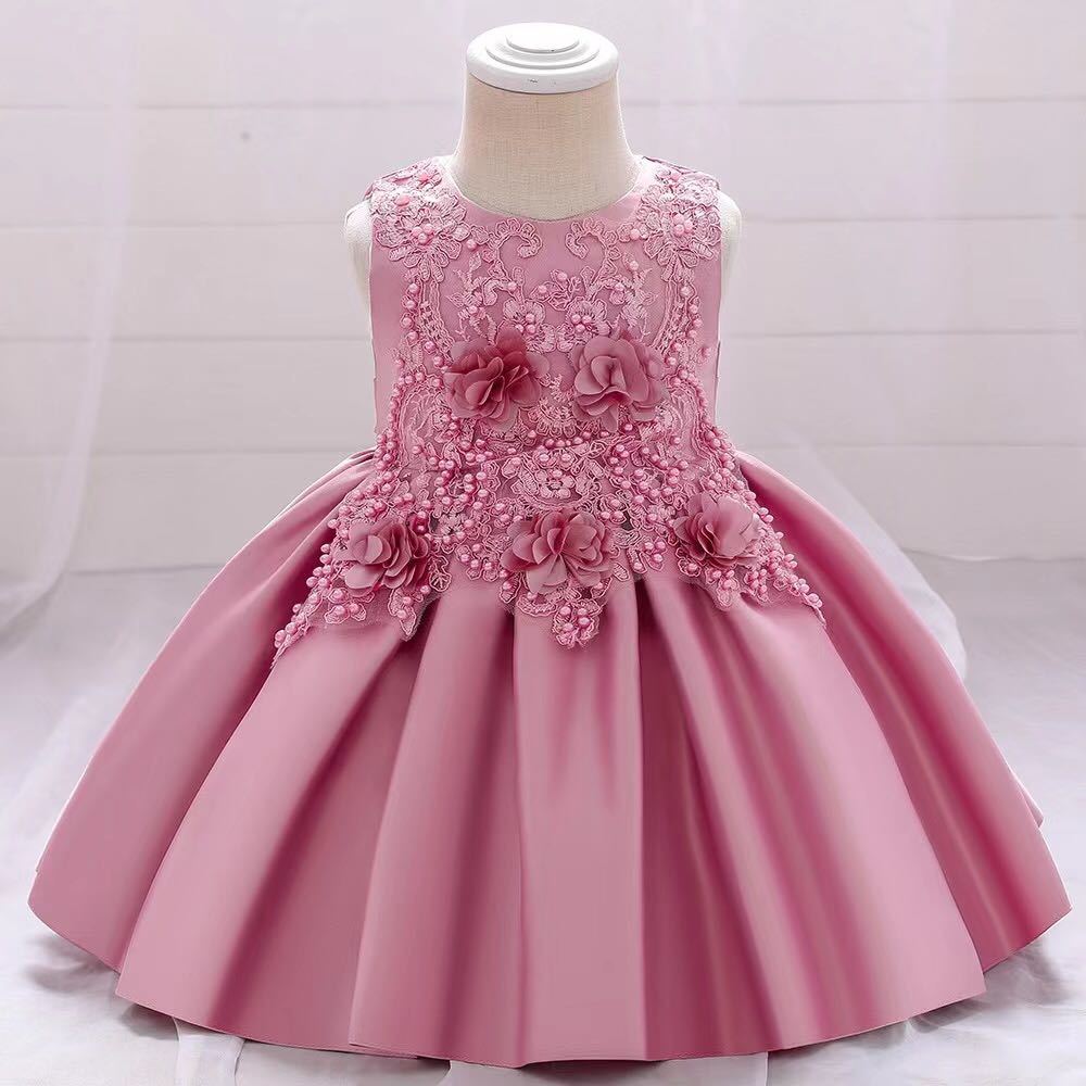 100cm child dress Kids dress beige Be dress presentation formal formal dress wedding two next . The Seven-Five-Three Festival . birthday dress One-piece . pink 