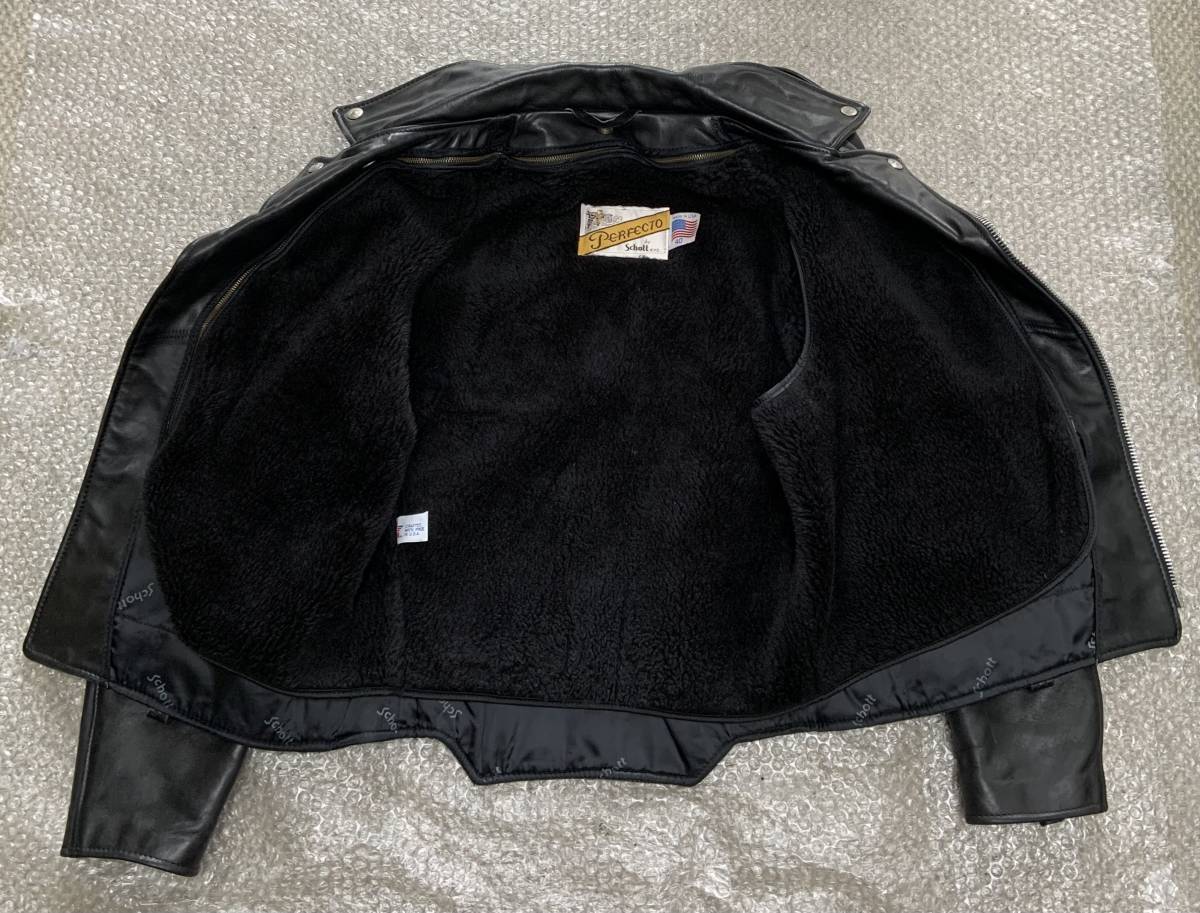 A】schott【40】ライナー付 米国製125 黒 ダブルライダース A】schott【40】ライナー付 米国製125 黒 ダブルライダース