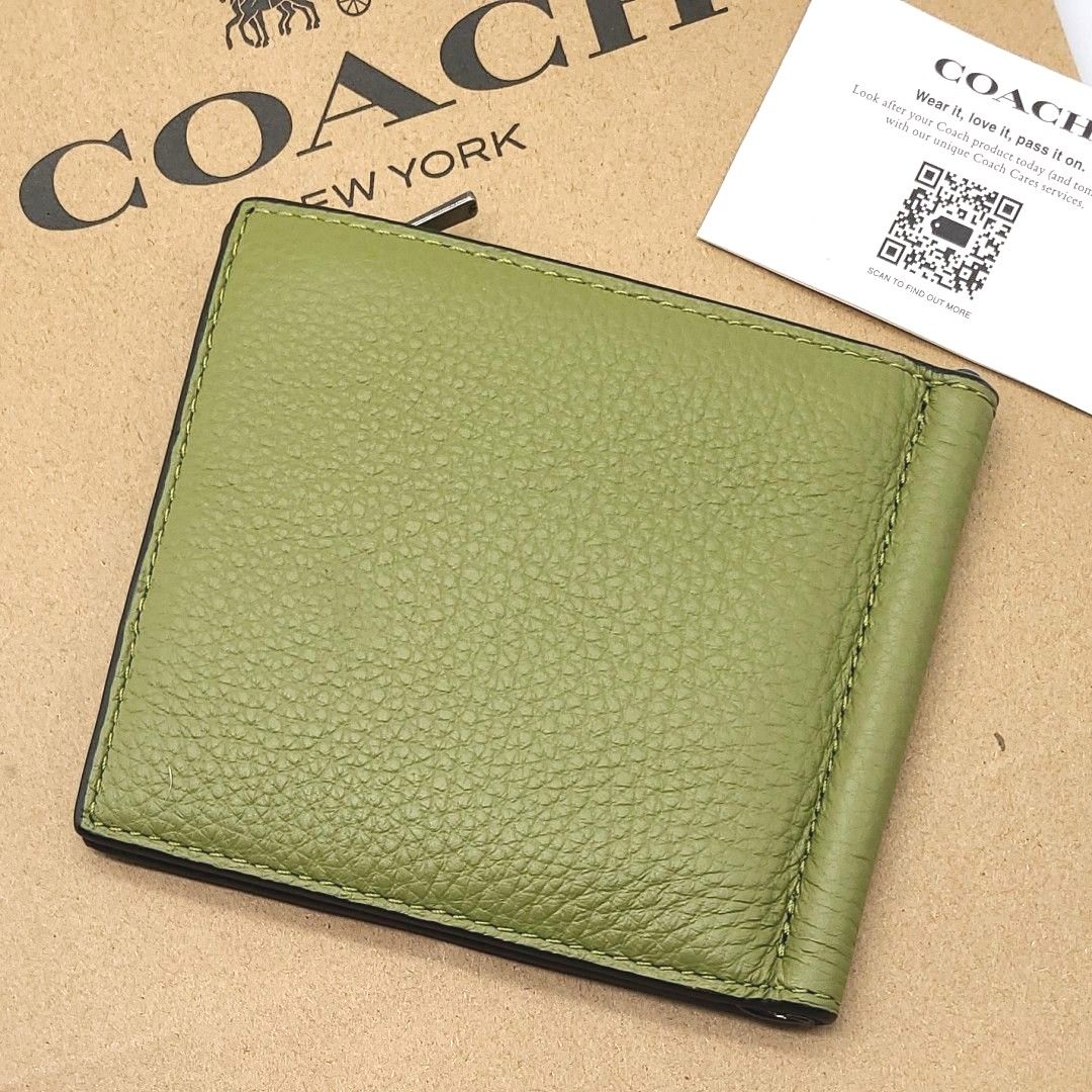 新作 新品 COACH アマゾングリーン 折り財布 カラー マネークリップ
