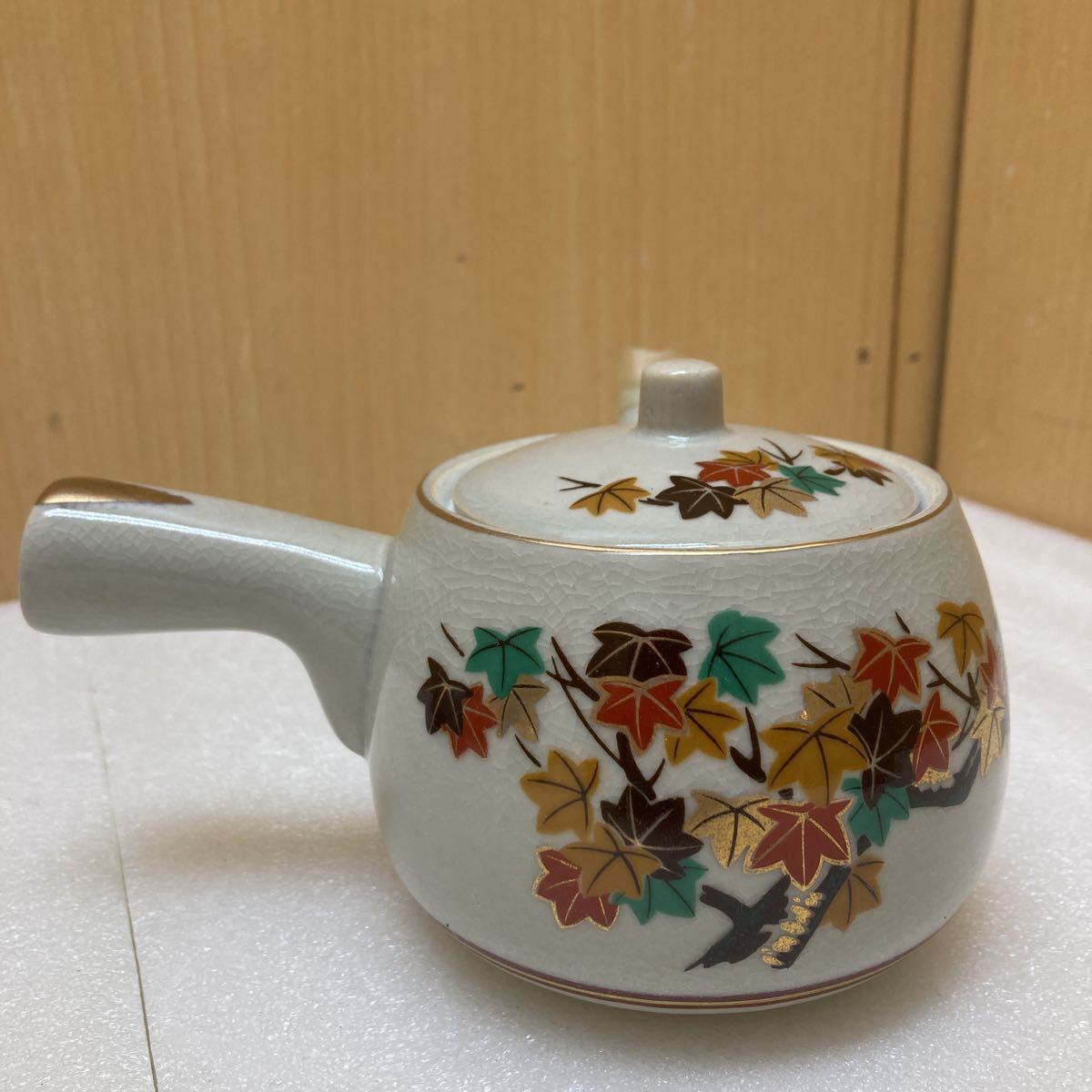 WM4918 未使用 茶器 急須 湯呑 5客 共箱 もみじ 煎茶器 茶道具 伝統工芸 焼物　現状品　0118_画像8