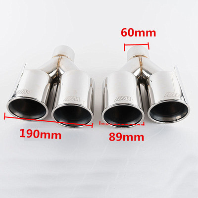 silver BMW 2 pipe out muffler cutter 2 piece set installation .60MM free shipping 