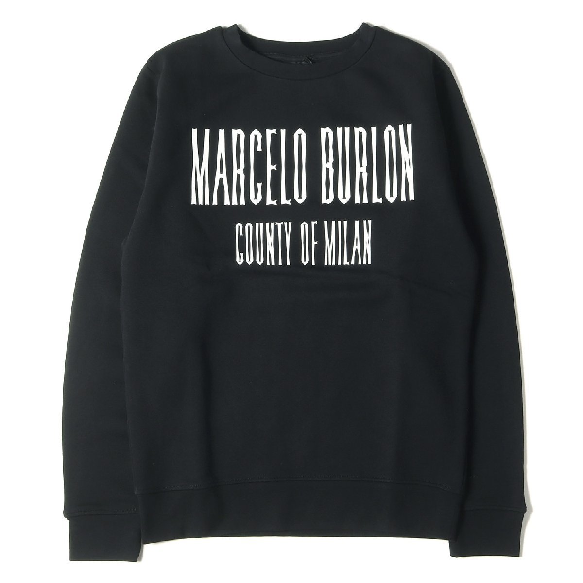 新品 MARCELO BURLON マルセロ ブロン スウェット ロゴ プリント クルーネック スウェットシャツ EL MISTI CREW トップス ブラック XS