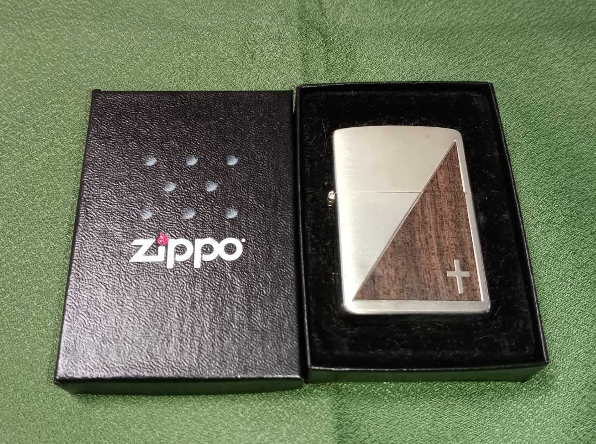 Zippo/ジッポー　ウッド貼り　十字架　2004年製　木加工　クロス_画像1
