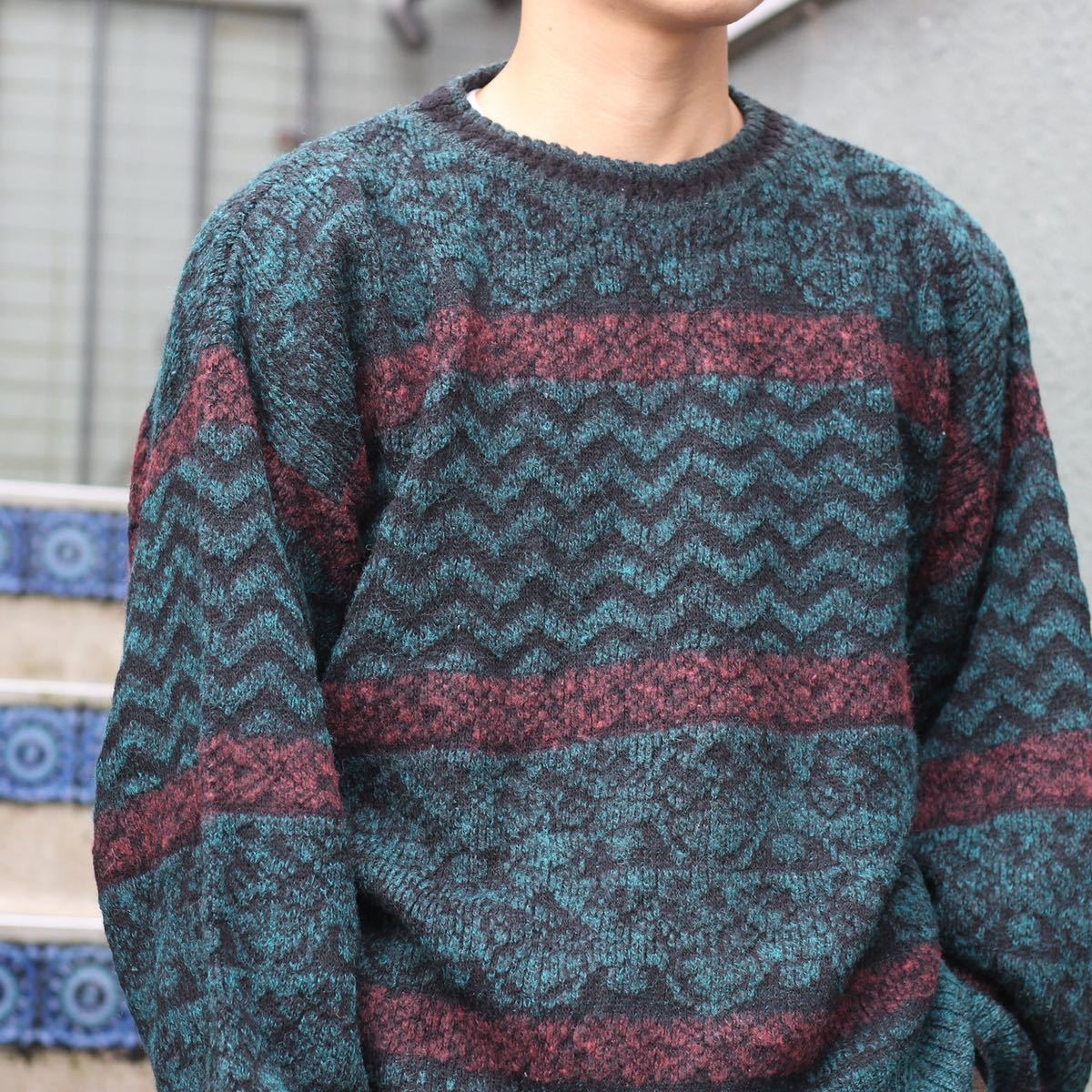 EU VINTAGE CAMBIO WAVE DESIGN KNIT/ヨーロッパ古着ウェーブデザインニット