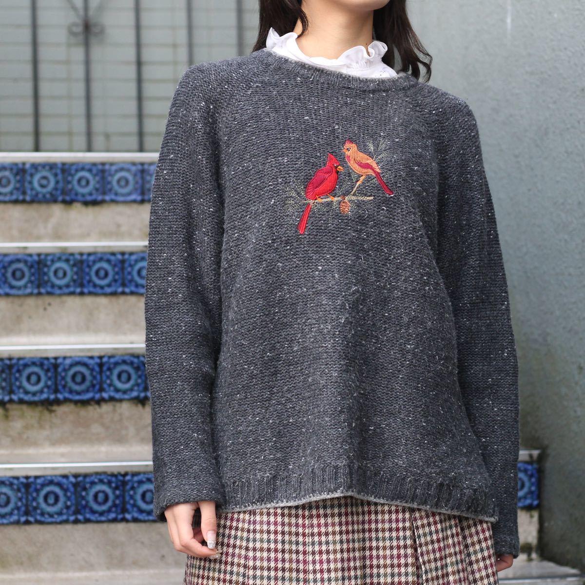 USA VINTAGE WOOLRICH BIRD EMBROIDERY DESIGN KNIT/アメリカ古着ウールリッチ鳥刺繍デザインニット_画像2