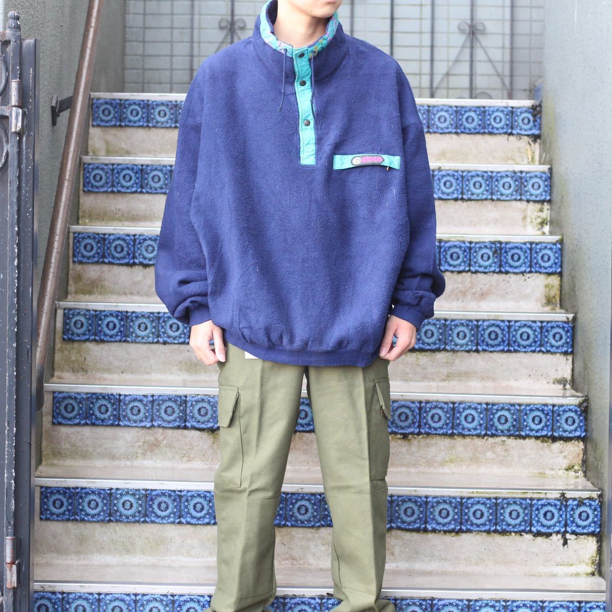 EU VINTAGE EIDER LOGO HALF BUTTON DESIGN FLEECE JACKET/ヨーロッパ古着ロゴハーフボタンデザインフリースジャケット_画像2