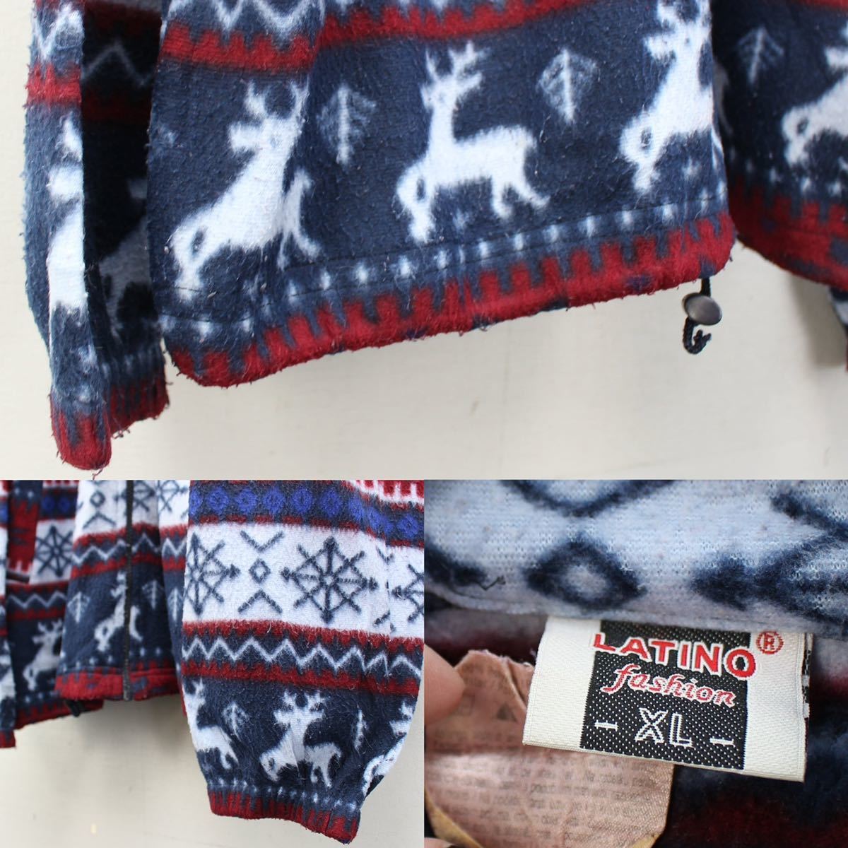EU VINTAGE LATINO FASHION REINDEER DESIGN FLEECE ZIP UP EU VINTAGE LATINO FASHION REINDEER DESIGN FLEECE ZIP UP