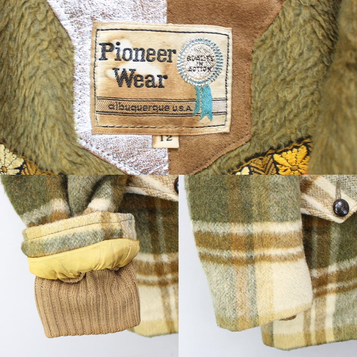 70's USA VINTAGE Pioneer Wear CHECK PATTERNED WOOL BOA 70's USA VINTAGE Pioneer Wear CHECK PATTERNED WOOL BOA