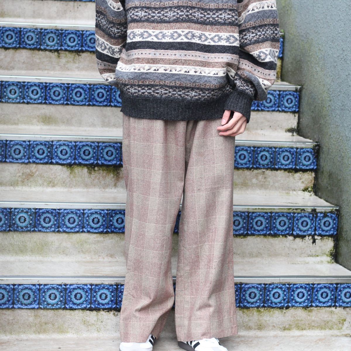 USA VINTAGE CHECK PATTERNED WOOL SLACKS PANTS/アメリカ古着チェック柄ウールスラックスパンツ