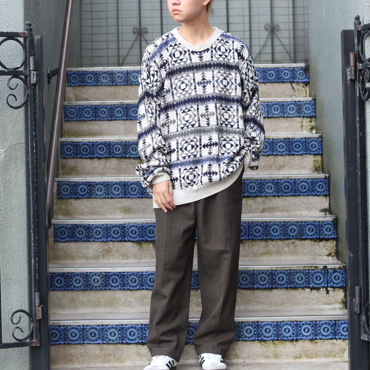 USA VINTAGE ST JONE'S BAY PATTERNED DESIGN OVER KNIT/アメリカ古着柄デザインオーバーニット