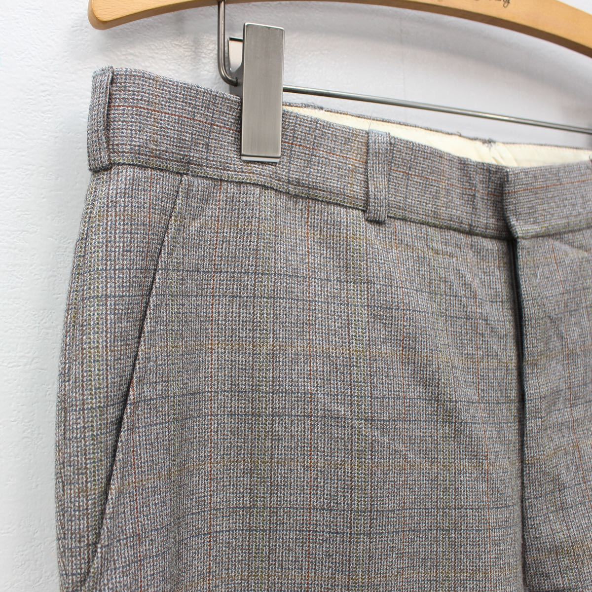 EU VINTAGE CHECK PATTERNED WOOL SLACKS PANTS/ヨーロッパ古着チェック柄ウールスラックスパンツ