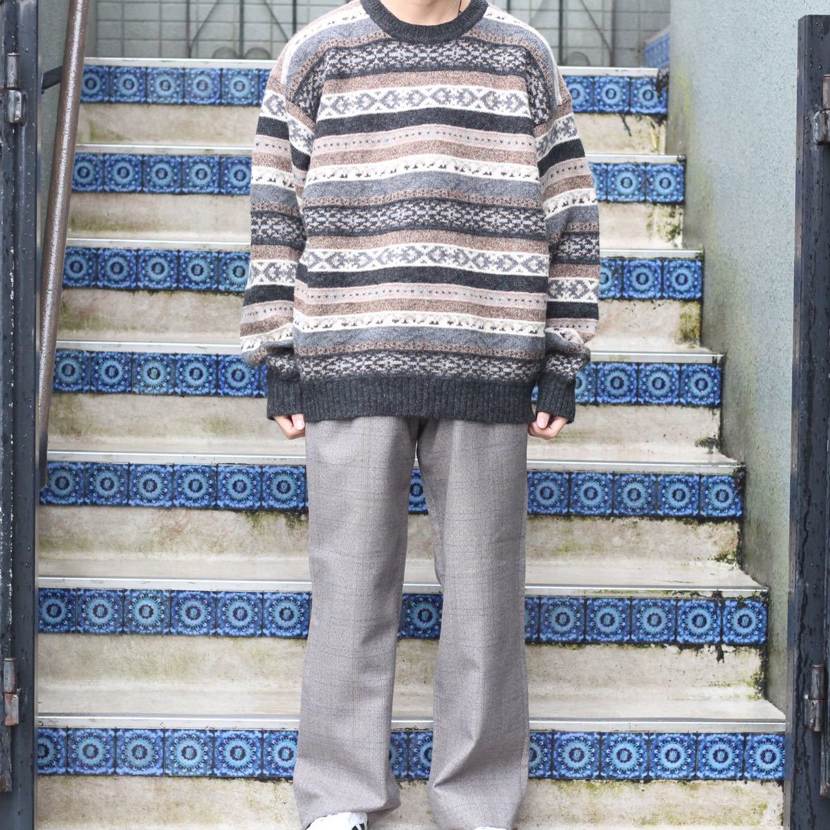 EU VINTAGE CHECK PATTERNED WOOL SLACKS PANTS/ヨーロッパ古着チェック柄ウールスラックスパンツ