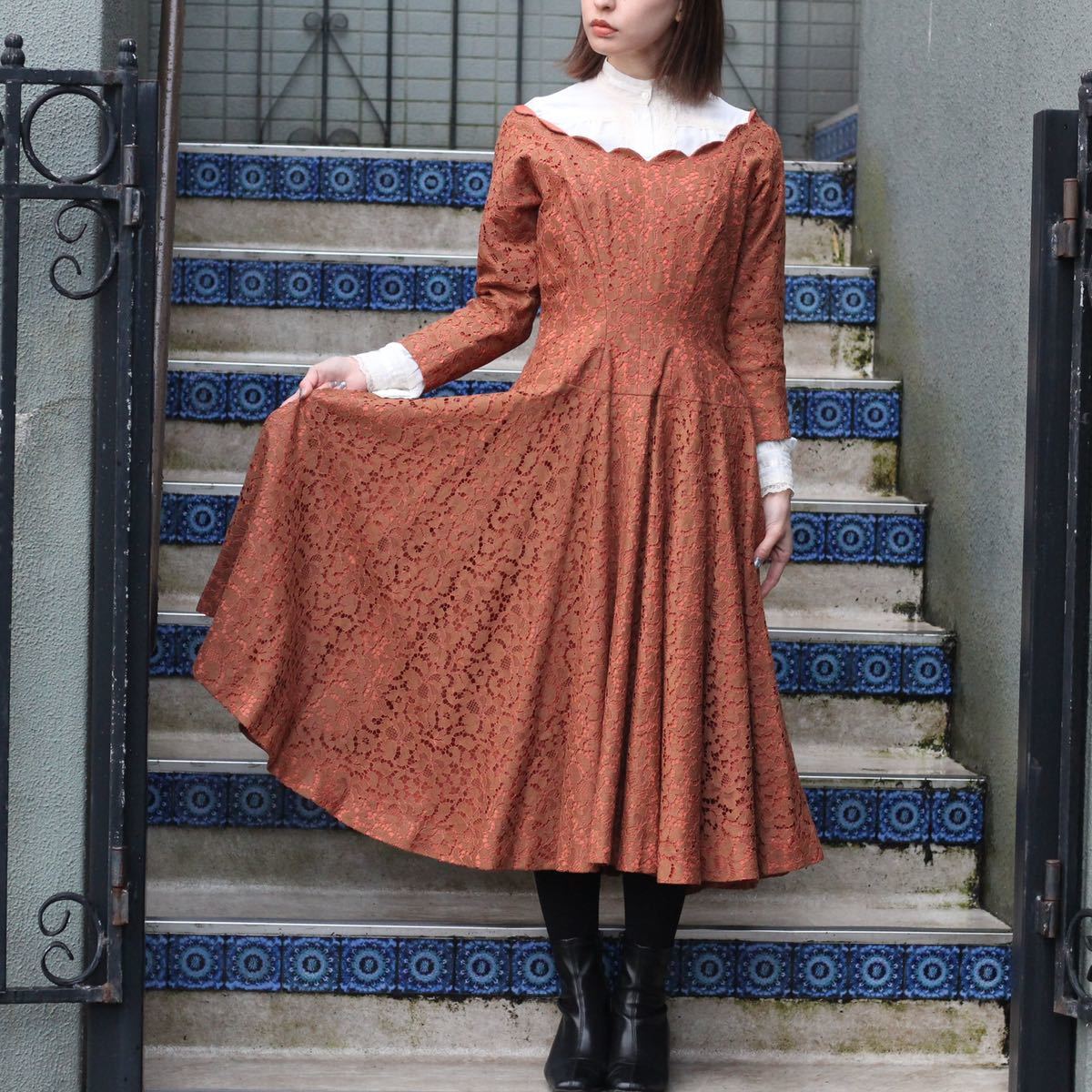 *SPECIAL ITEM* 60's USA VINTAGE LACE DESIGN DRESS ONE PIECE/60年代アメリカ古着レースデザインドレスワンピース