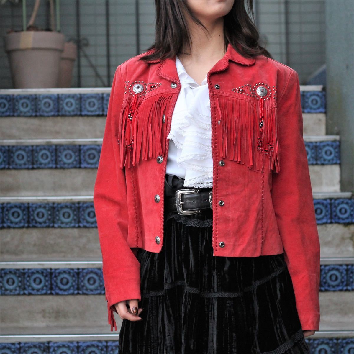 USA VINTAGE Scully CONCHO FRINGE LEATHER JACKET/ America б/у одежда Conti . бахрома кожаный жакет 