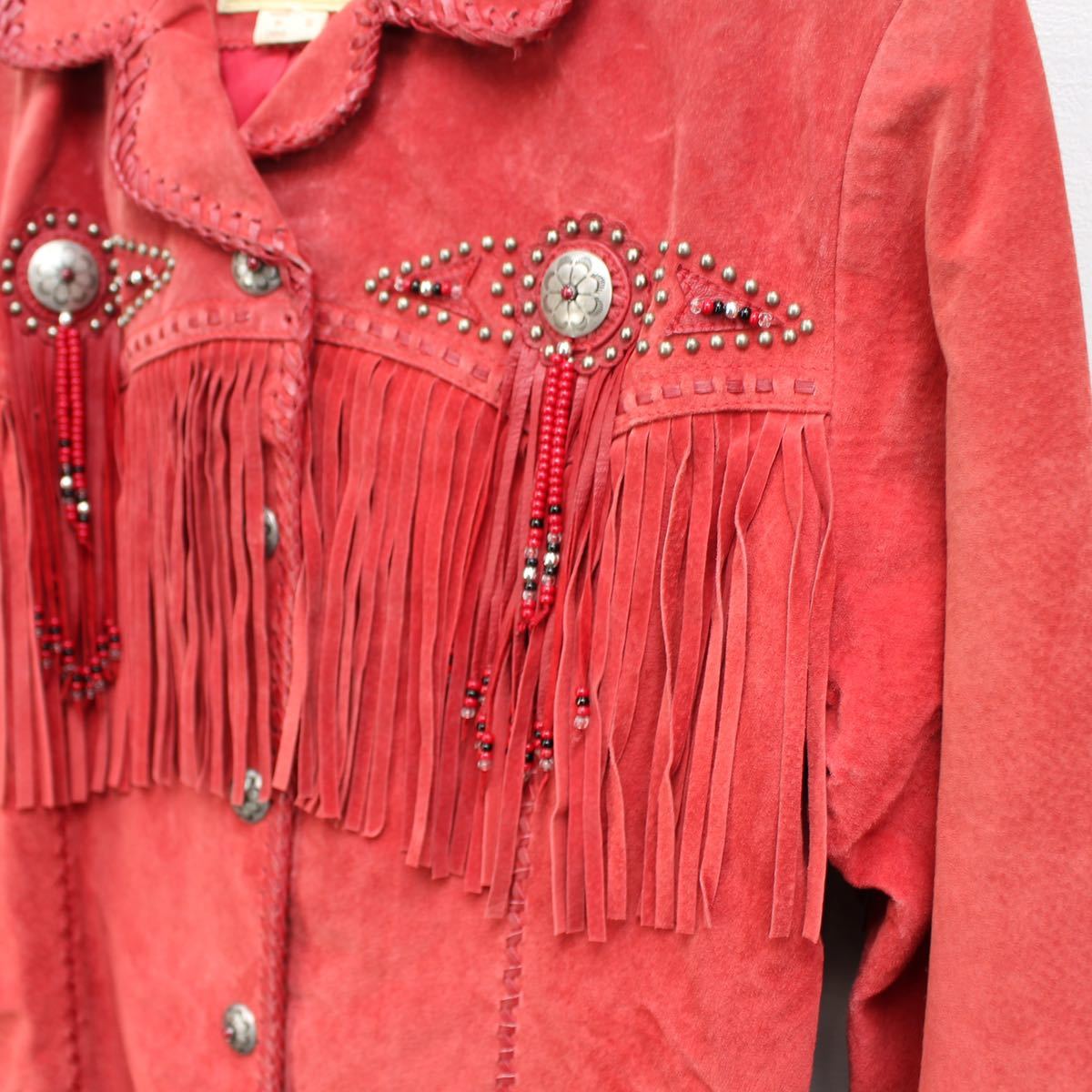 USA VINTAGE Scully CONCHO FRINGE LEATHER JACKET/ America б/у одежда Conti . бахрома кожаный жакет 