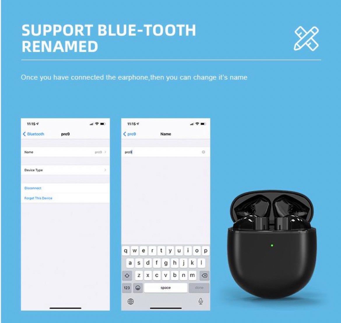 最新モデル】AirPro9 Bluetoothワイヤレスイヤホン 箱あり ブラック