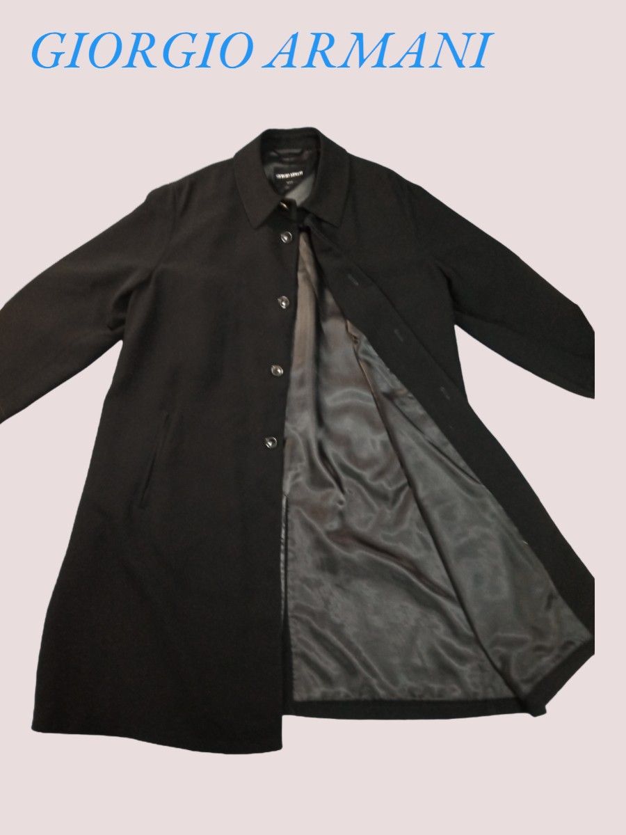 ☆美品☆ ジョルジオ アルマーニ GIORGIO ARMANI ステンカラー コート ブラック 黒 ロング コート 高級 