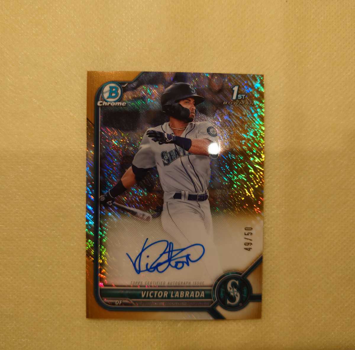 SEATTLE MARINERS VICTOR LABRADA 1st bowman autograph /50シリ Gold shimmerの画像1