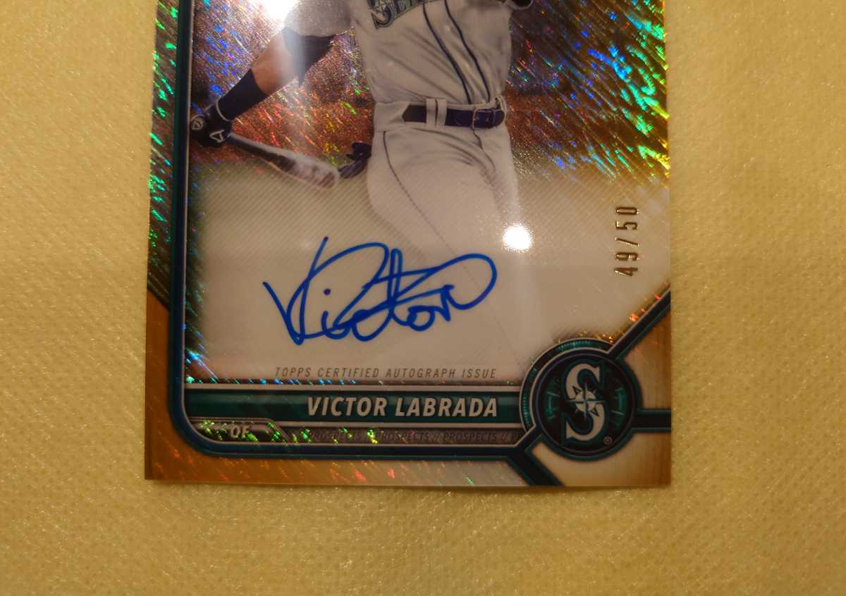 SEATTLE MARINERS VICTOR LABRADA 1st bowman autograph /50シリ Gold shimmerの画像3