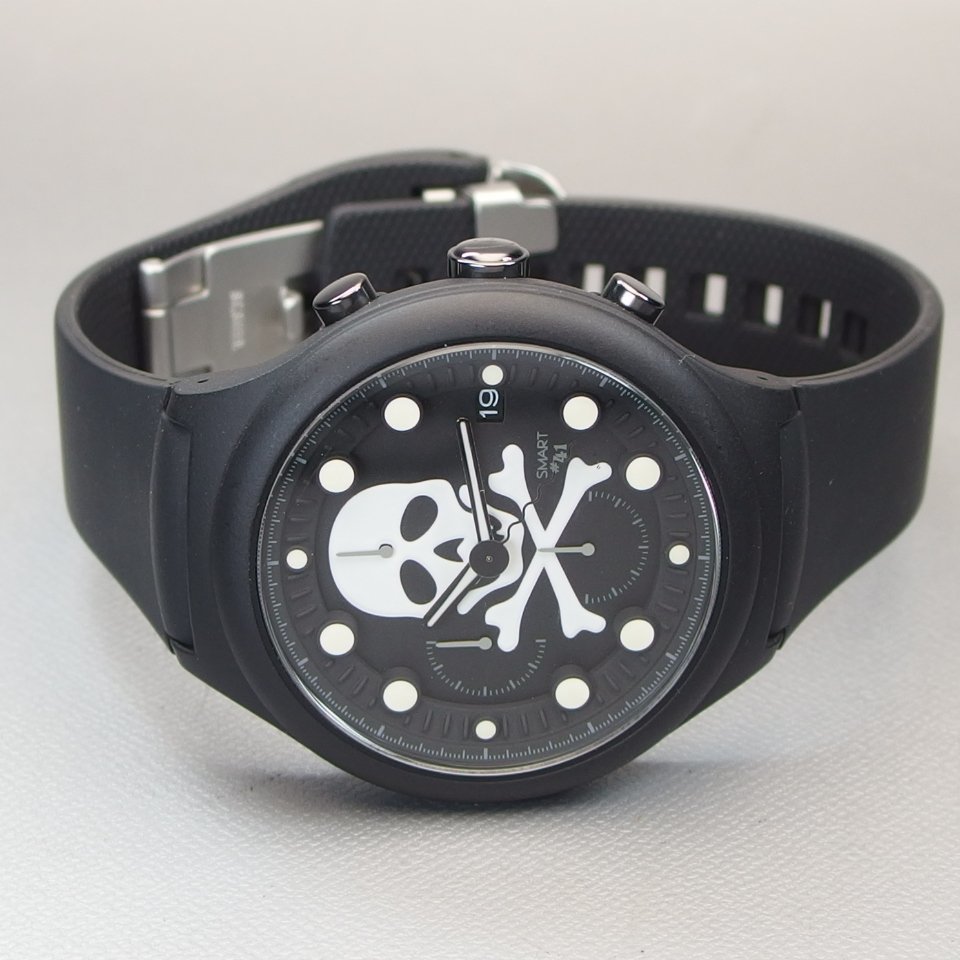 【未使用品】 GSX WATCH JAPAN SMART スマート AOB #41 スカルデザイン ラバー 樹脂 Dバックル QZ デイト 箱 付 メンズ 腕時計 「20522」_画像5