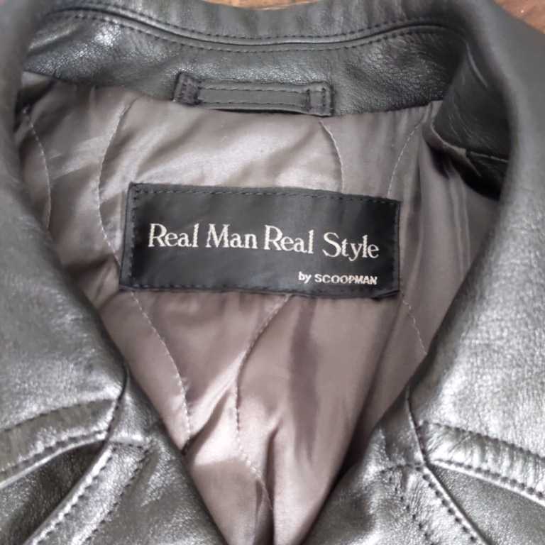 ★ 牛革　本革　real man real style By scoopman レザーコート 革ジャン　Mサイズ　古着　ライダージャケット　ビンテージ　_画像2