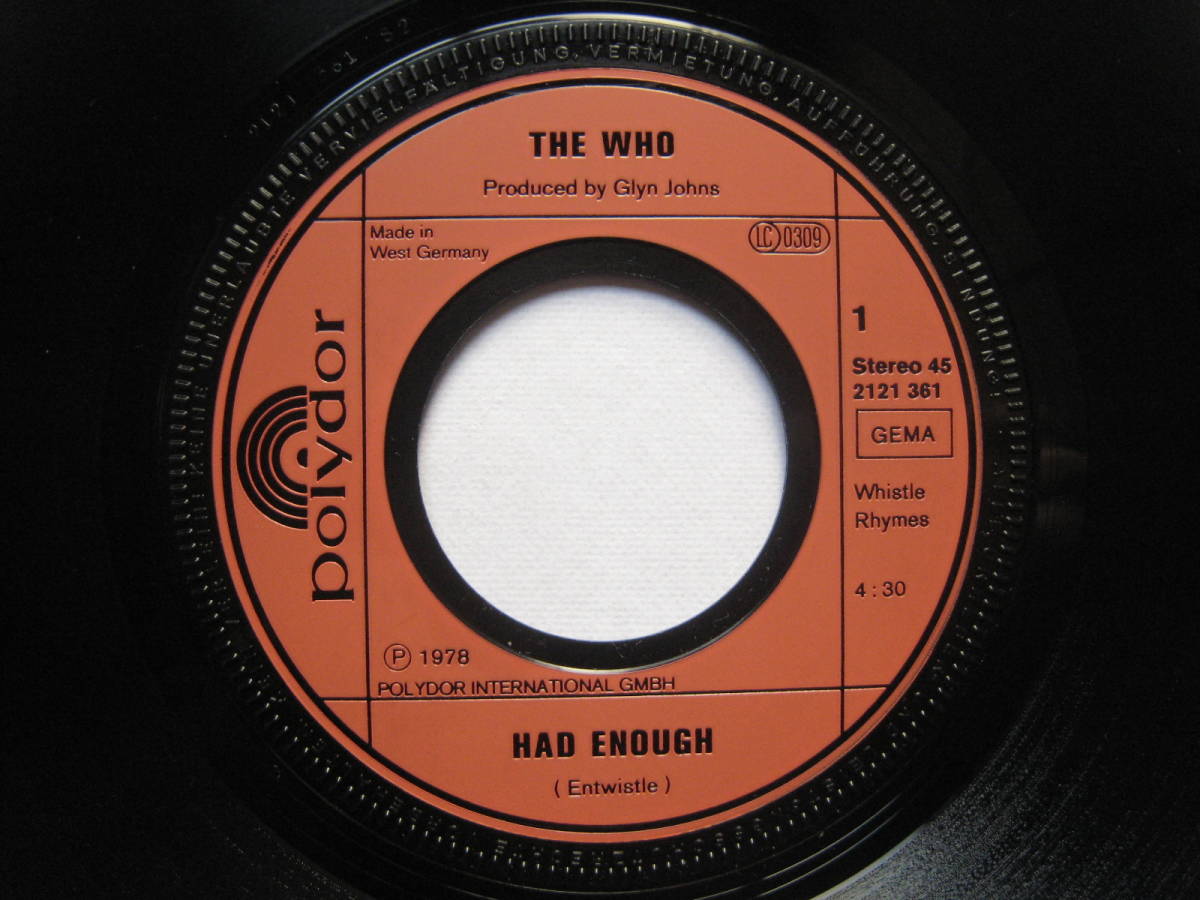 [即決][7インチ][ドイツ盤]★The Who - Who Are You / Had Enough★(Polydor/1978)★ザ・フー★フー・アー・ユー★[GERMANY 45]_画像8