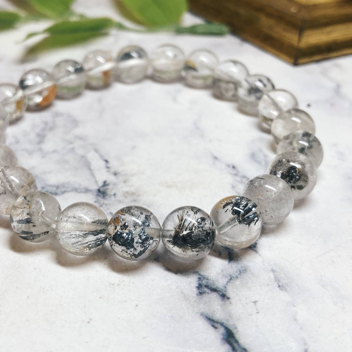 【E4733】スティブナイトinクォーツ8-9㎜＊ブレスレット＊Stibnite in Quartz＊bracelet_画像3