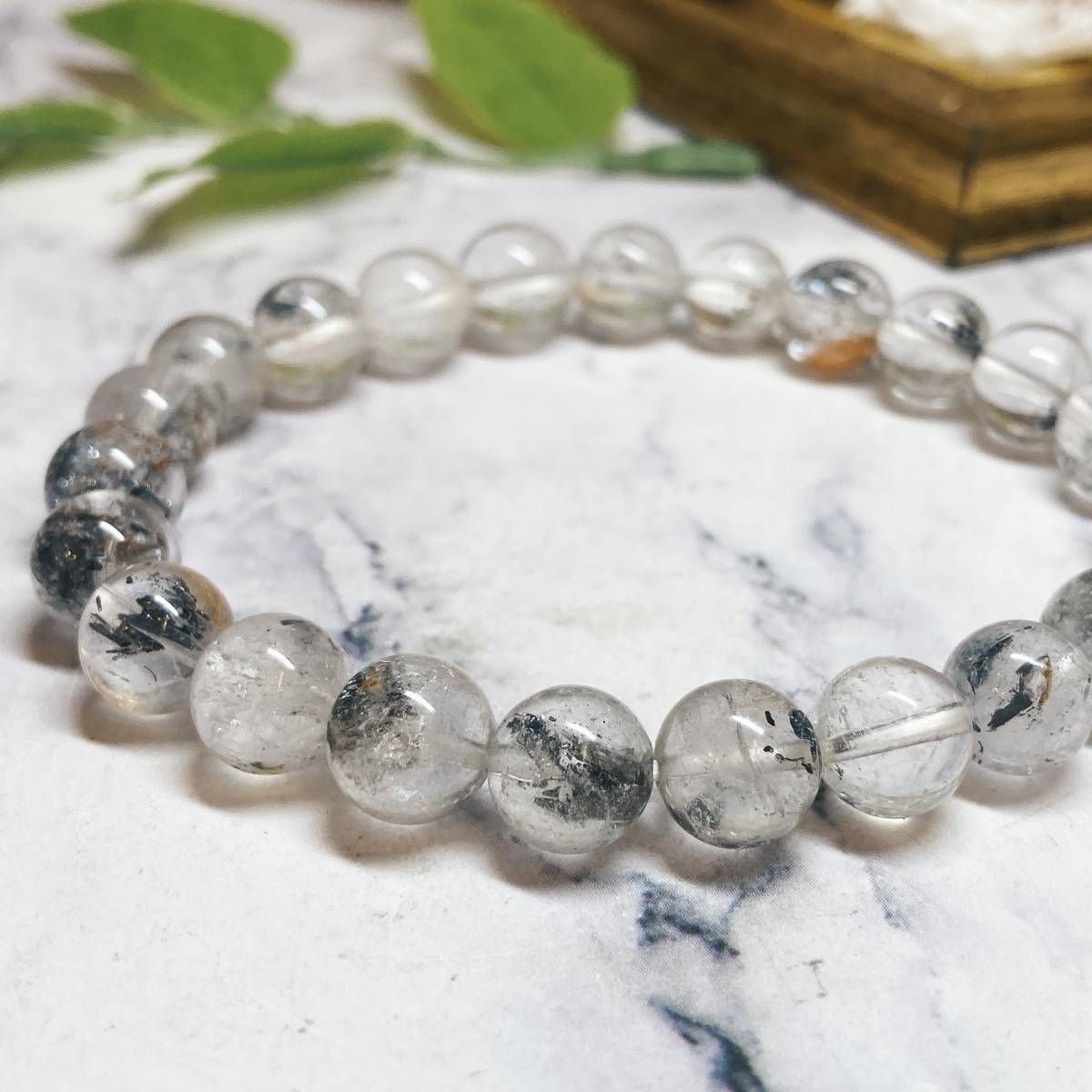 【E4733】スティブナイトinクォーツ8-9㎜＊ブレスレット＊Stibnite in Quartz＊bracelet_画像4