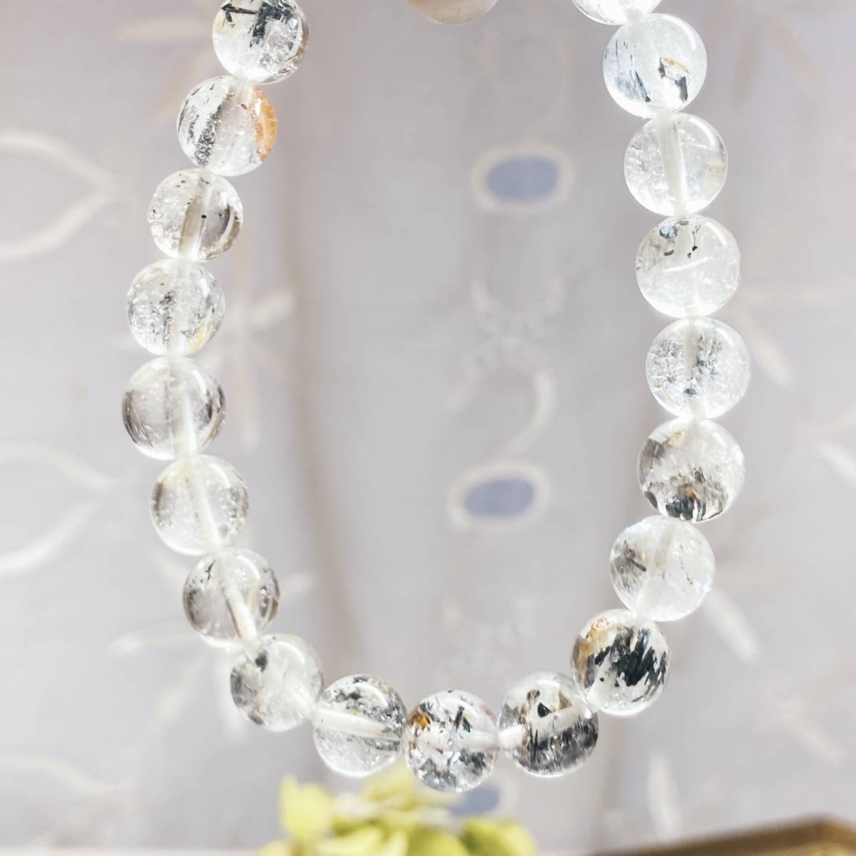 【E4733】スティブナイトinクォーツ8-9㎜＊ブレスレット＊Stibnite in Quartz＊bracelet_画像6