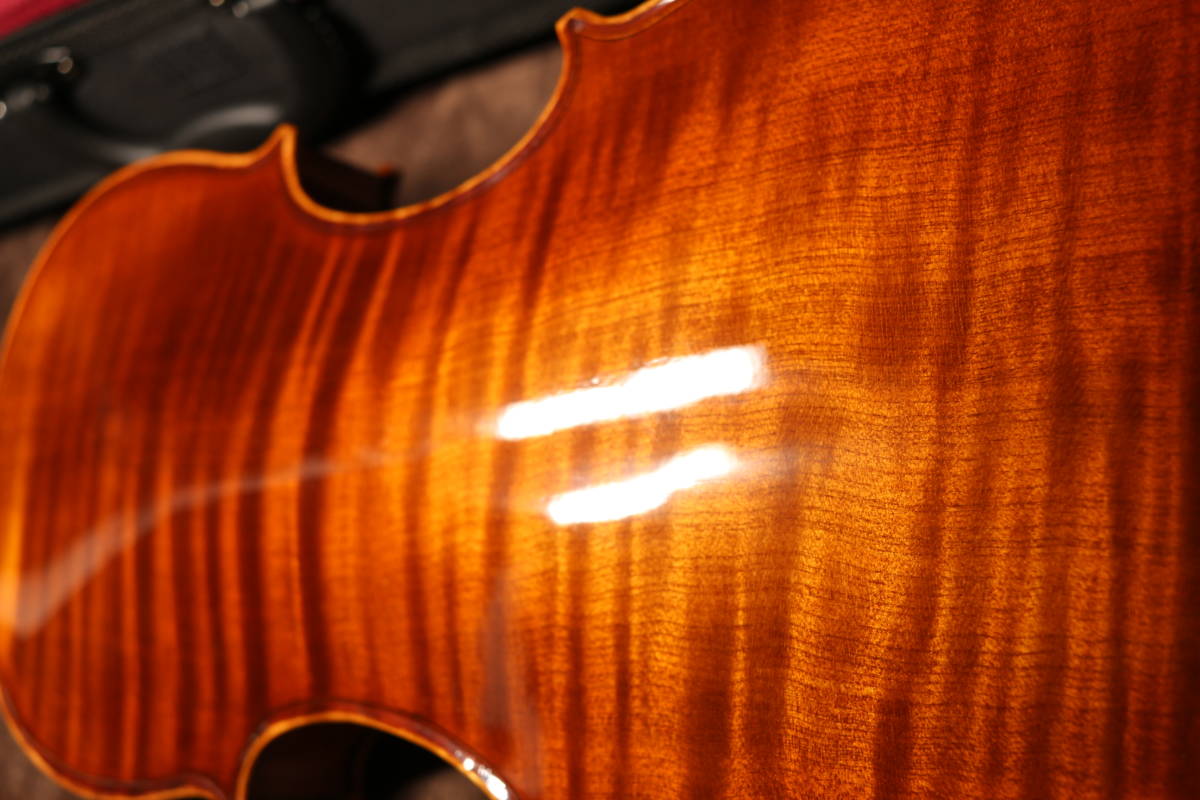 バイオリン セット 工房製トラ フレイム メープル 杢 虎杢 裏板一枚 単板 2022年 新作 オールドフィニッシュ 220103の画像8