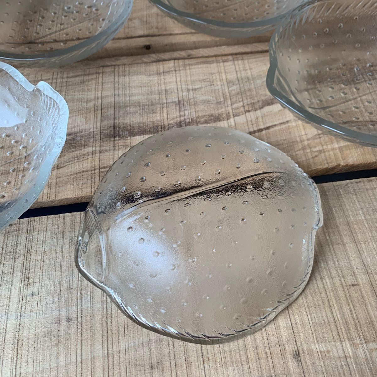 当時物　昭和レトロ　ヒラメの形　ガラス皿　小鉢　5個　アンティーク　ヴィンテージ　